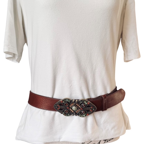 Leatherock Brown Leather Belt Embellished Eye-Shaped Buckle main image 6